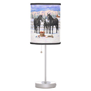 Black Quarter Horses In Snow Table Lamp
