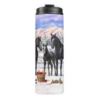 Black Quarter Horses In Snow Thermal Tumbler