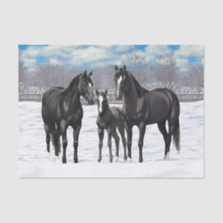 Black Quarter Horses In Snow Tissue Paper