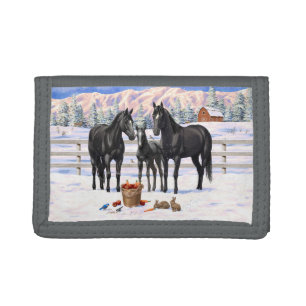 Black Quarter Horses In Snow Tri-fold Wallet
