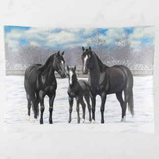 Black Quarter Horses In Snow Trinket Tray