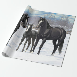 Black Quarter Horses In Snow Wrapping Paper