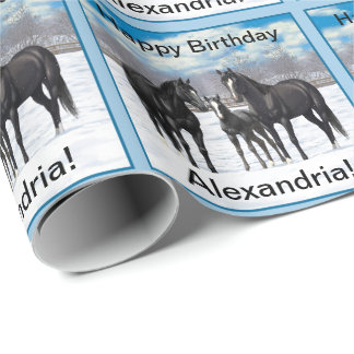 Black Quarter Horses In Snow Wrapping Paper