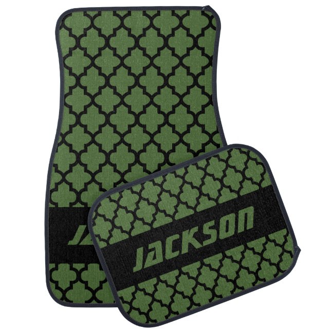 Black Quatrefoil | Green | DIY Background Color Car Mat (Set)