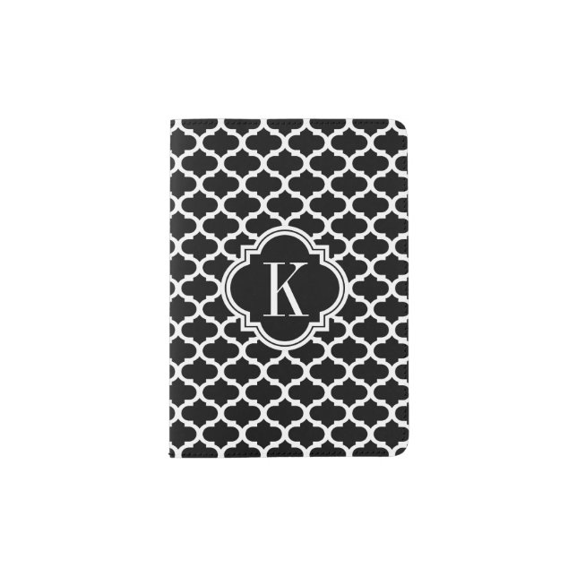 Black Quatrefoil Monogram Passport Holder (Front)