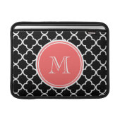Black Quatrefoil Pattern, Coral Monogram MacBook Sleeve (Front Device)