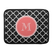 Black Quatrefoil Pattern, Coral Monogram MacBook Sleeve (Back)