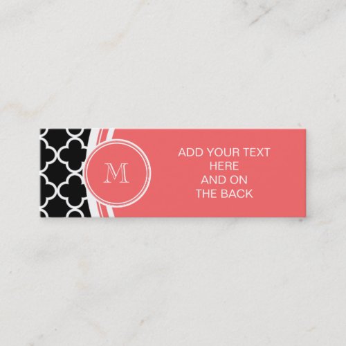 Black Quatrefoil Pattern, Coral Monogram Business Card Templates