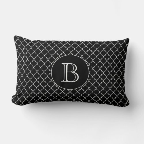 Black Quatrefoil Pattern Custom Monogram Lumbar Pillow