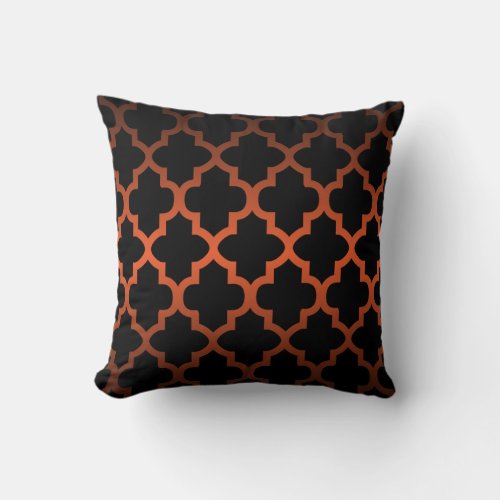 Black Quatrefoil Pattern on Orange Blend Throw Pillow