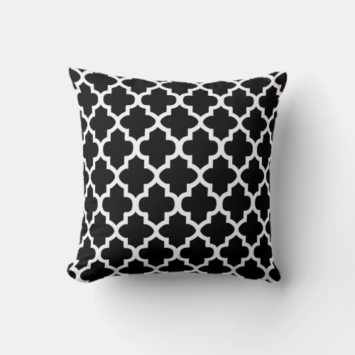 Black Quatrefoil Pattern with DIY Background Color Throw Pillow