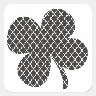 Black Quatrefoil Shamrock Square Sticker