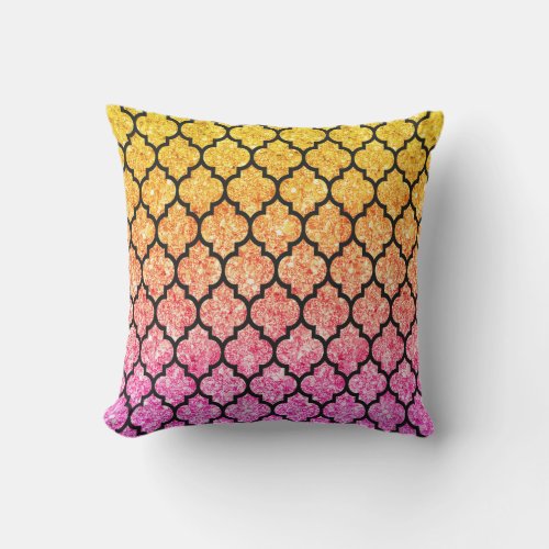 Black Quatrefoil With Pink  Yellow Glitter Throw Pillow