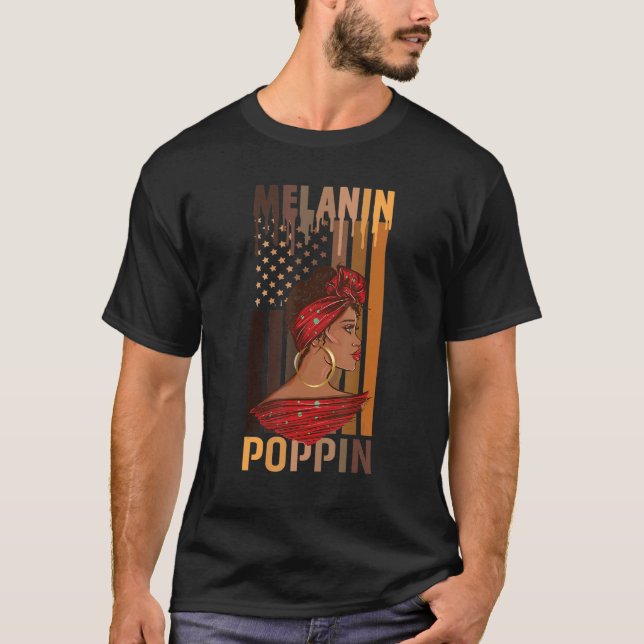 Black Queen African History Melanin  American Flag T-Shirt (Front)