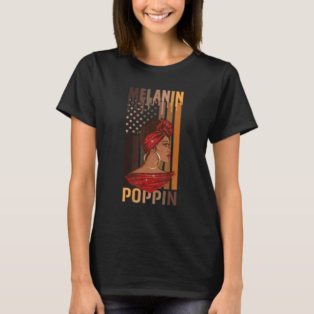 Black Queen African History Melanin  American Flag T-Shirt (Front)