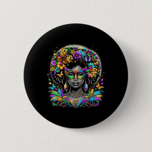 Black Queen Afro African Beads Mask Mardi Gras Car Button