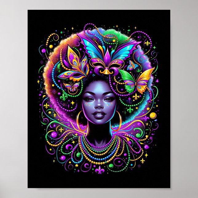Black Queen Afro African Butterfly Beads Mask Mard Poster (Front)