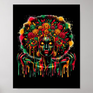 Black Queen Afro Melanin Colorful Art Dripping Jun Poster