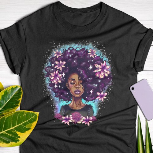 Black Queen Afro Melanin Dripping Art Black T_Shirt