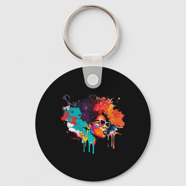 Black Queen Afro Melanin Dripping Art Lover Americ Keychain (Front)