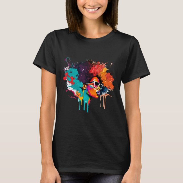 Black Queen Afro Melanin Dripping Art Lover Americ T-Shirt (Front)