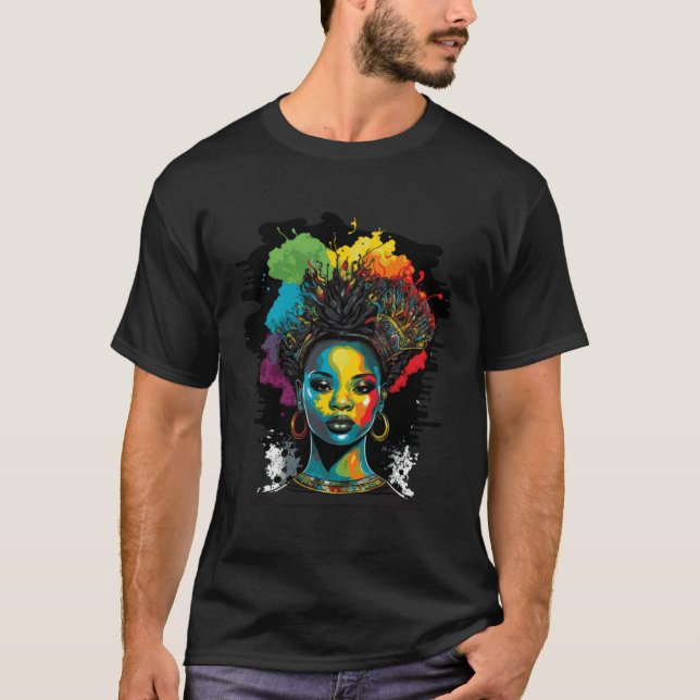 Black Queen Afro Melanin Dripping Black History Mo T-Shirt (Front)