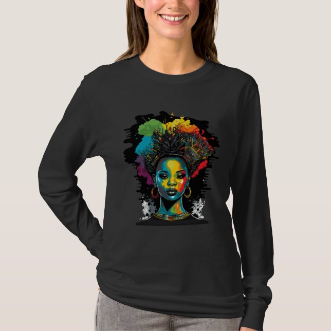 Black Queen Afro Melanin Dripping Black History Mo T-Shirt (Front)