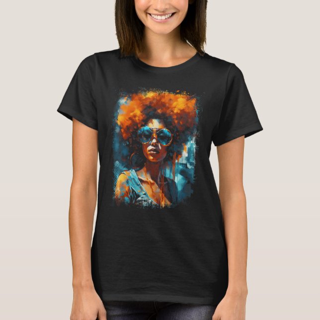Black Queen Afro Melanin Dripping Juneteenth 34 T-Shirt (Front)