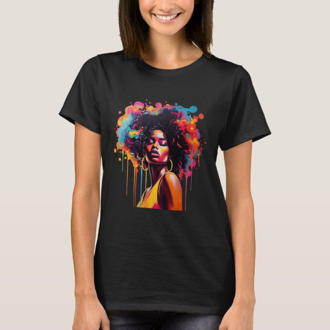 Black Queen Afro Melanin Dripping Juneteenth Afric T-Shirt (Front)