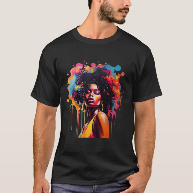 Black Queen Afro Melanin Dripping Juneteenth Afric T-Shirt (Front)