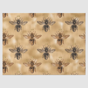 Black Queen Bees on Gold Decoupage Tissue Paper