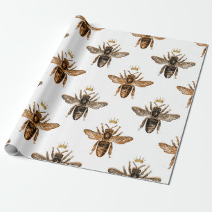 Black Queen Bees on White Wrapping Paper