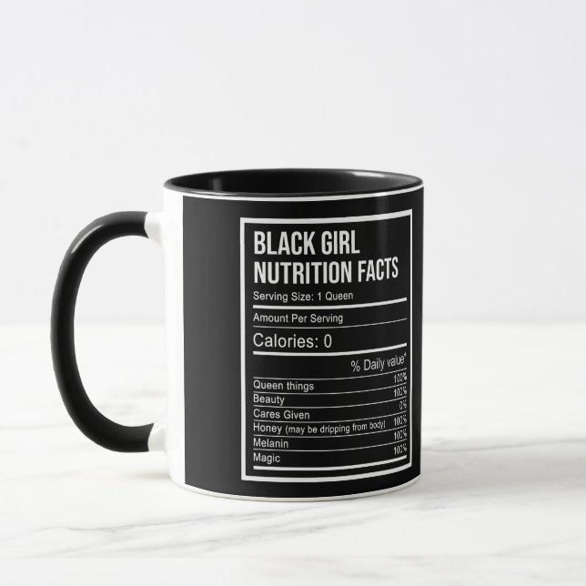 Black Queen Black Girls Nutrition Facts Friends Mug (Left)