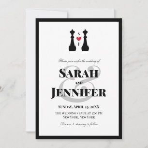 Black Queen Chess Pieces Lesbian Wedding Invitation