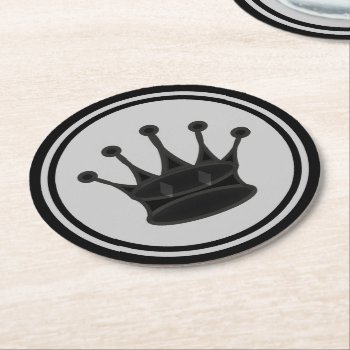 Black Queen Chess Round Paper Coaster by Chess_store at Zazzle