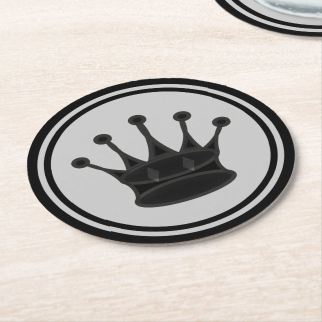 Black Queen Chess Round Paper Coaster (Angled)