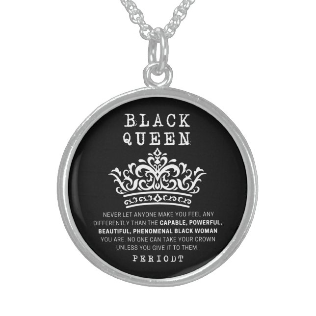 Black Queen Crown Black Woman Inspirational Sterling Silver Necklace (Front)