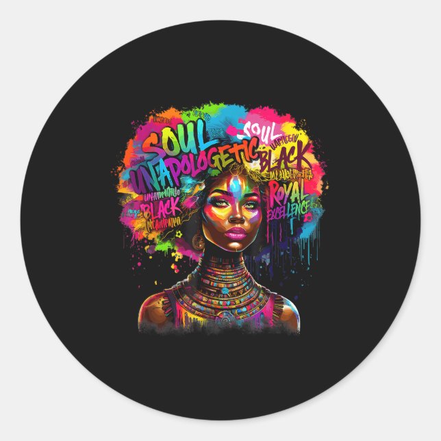 Black Queen Dripng Afro Melanin Black History Mont Classic Round Sticker (Front)