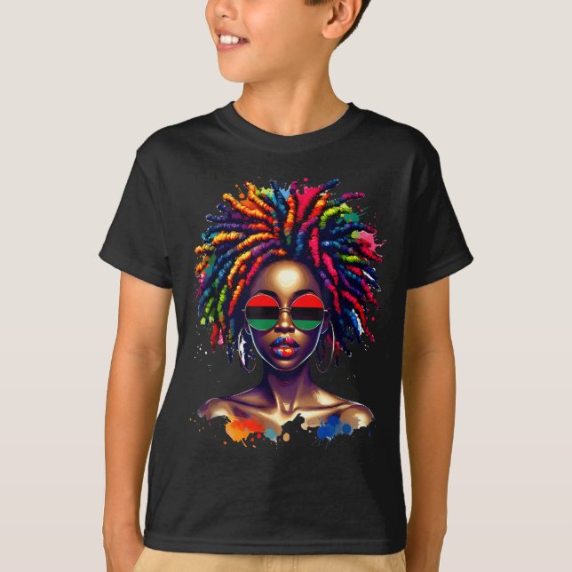 Black Queen Dripng Afro Melanin Black History Mont T-Shirt (Front)