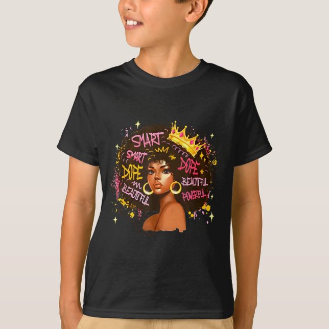 Black Queen Dripng Afro Melanin Black History Mont T-Shirt (Front)