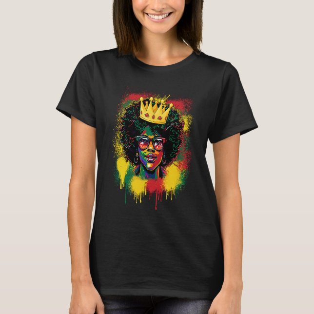 Black Queen Dripping BHM Pride Afro American Woman T-Shirt (Front)