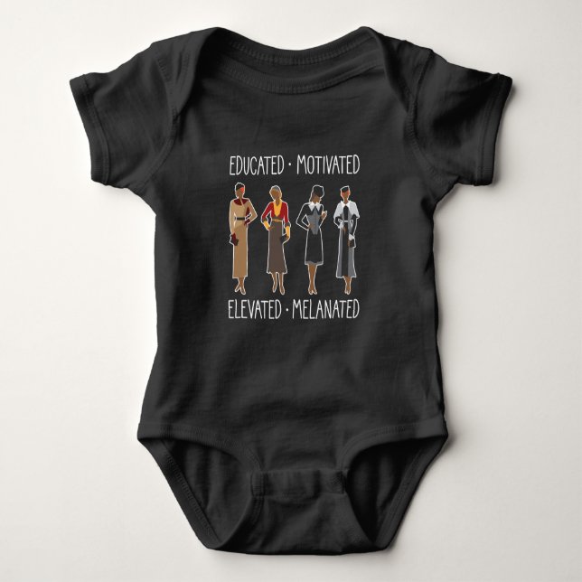 Black Queen Educated Motivated African American Baby Bodysuit (Front)