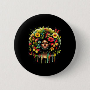 Black Queen Girl Afro Melanin Dripping Juneteenth Button