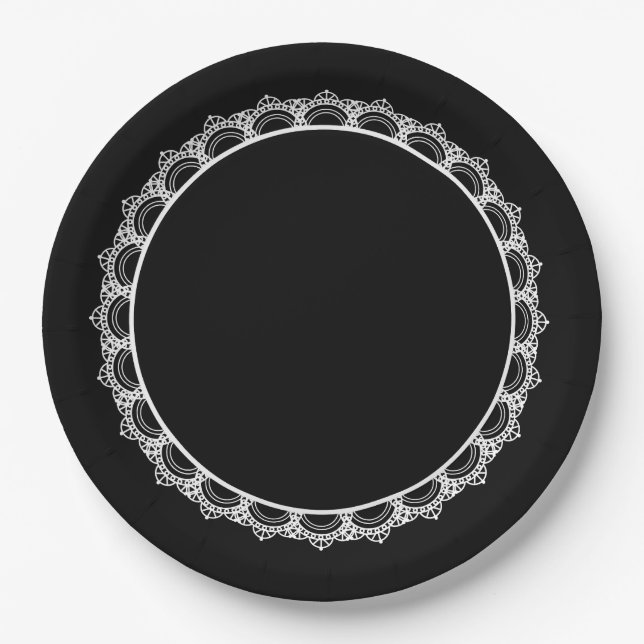 Black Queen Lace Boarder Paper Plate (Front)