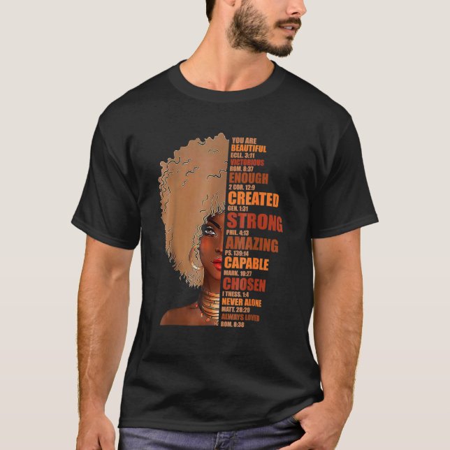 Black Queen Lady Curly Natural Afro American Histo T-Shirt (Front)