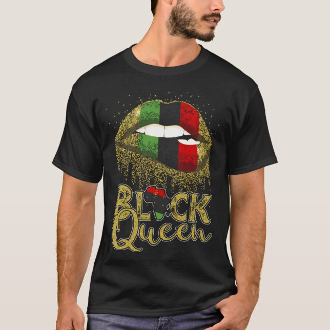 Black Queen Lips  Red Green African American Flag T-Shirt (Front)