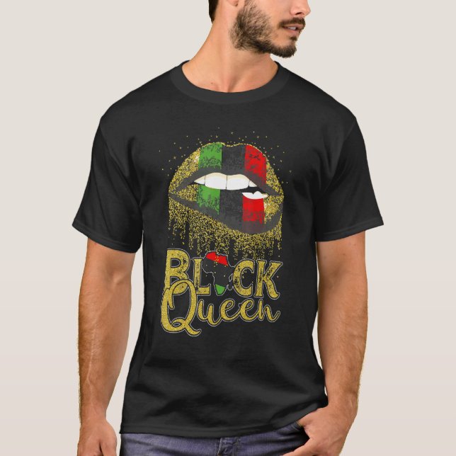 Black Queen Lips Red Green African American Flag T-Shirt (Front)