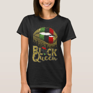 Black Queen Lips Red Green African American Flag T-Shirt