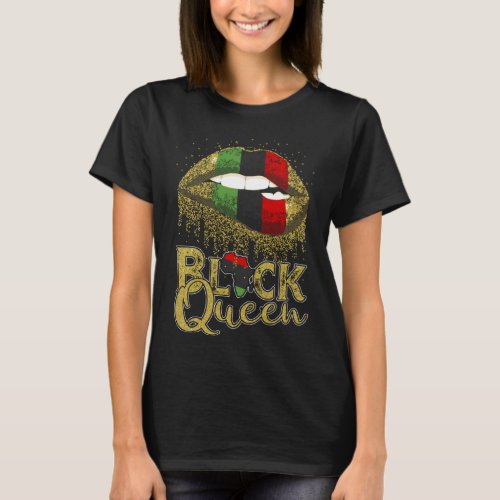 Black Queen Lips  Red Green African American Flag T_Shirt