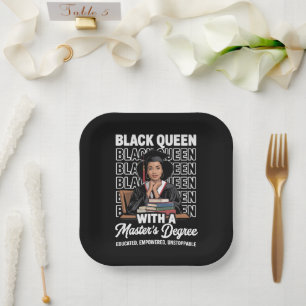 Black Queen Masters Degree Graduation Educated Paper Plates